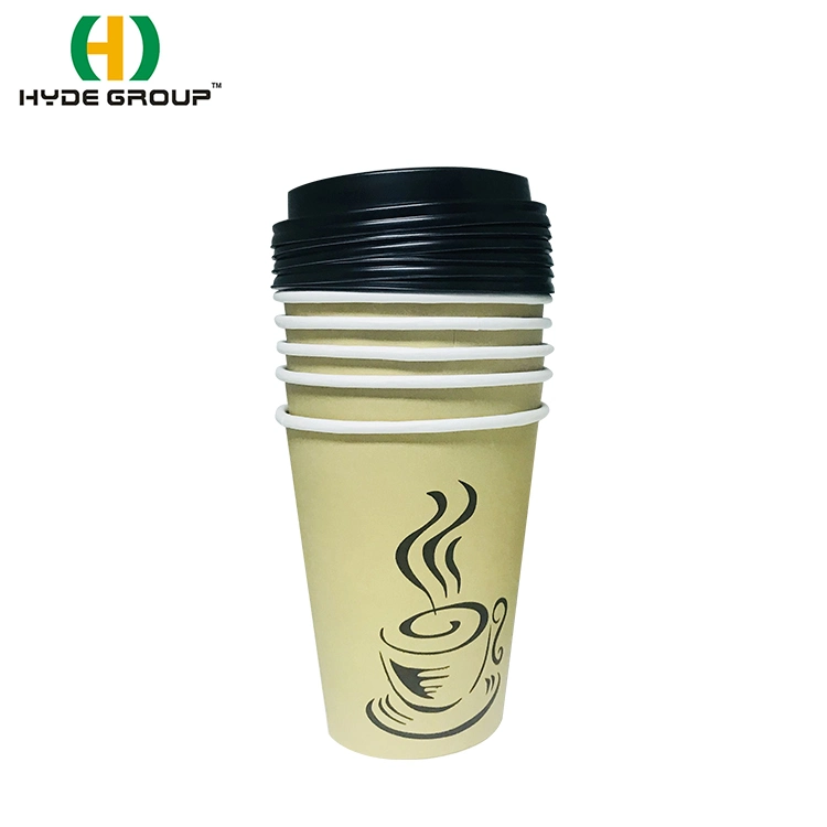 12oz Disposable Hot Drinking Paper Coffee Cup and Lid 5 Set