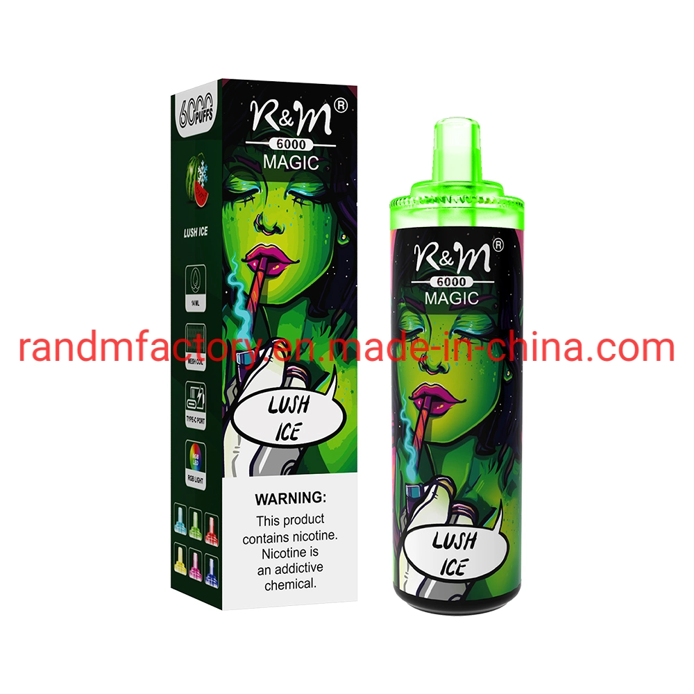 R&amp;M más reciente de fábrica original Hot vender cigarrillos electrónicos 6000 inhalaciones de R&amp;M de luz LED de la magia de los Estados Unidos Reino Unido marca OEM 2mg 50mg de nicotina desechables mayorista Vape