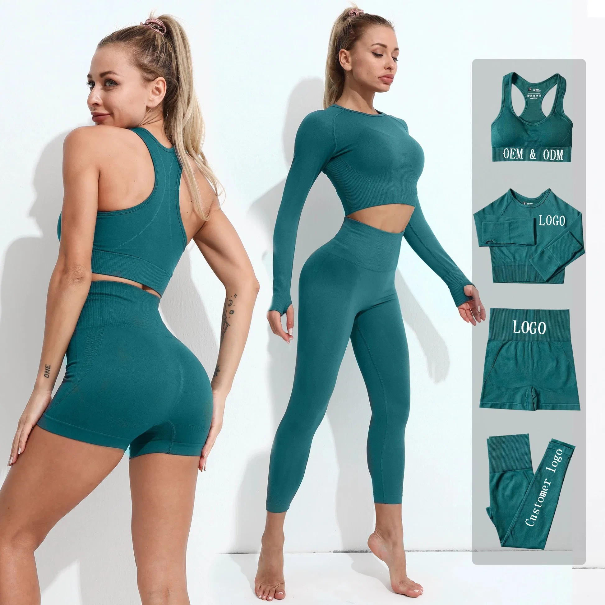4CS Womens Active Wear Workout Sport Clothing Exercise Sportswear Workout Long Sleeves Seamless Gym Yoga Set Activewear Sport Suit for Women