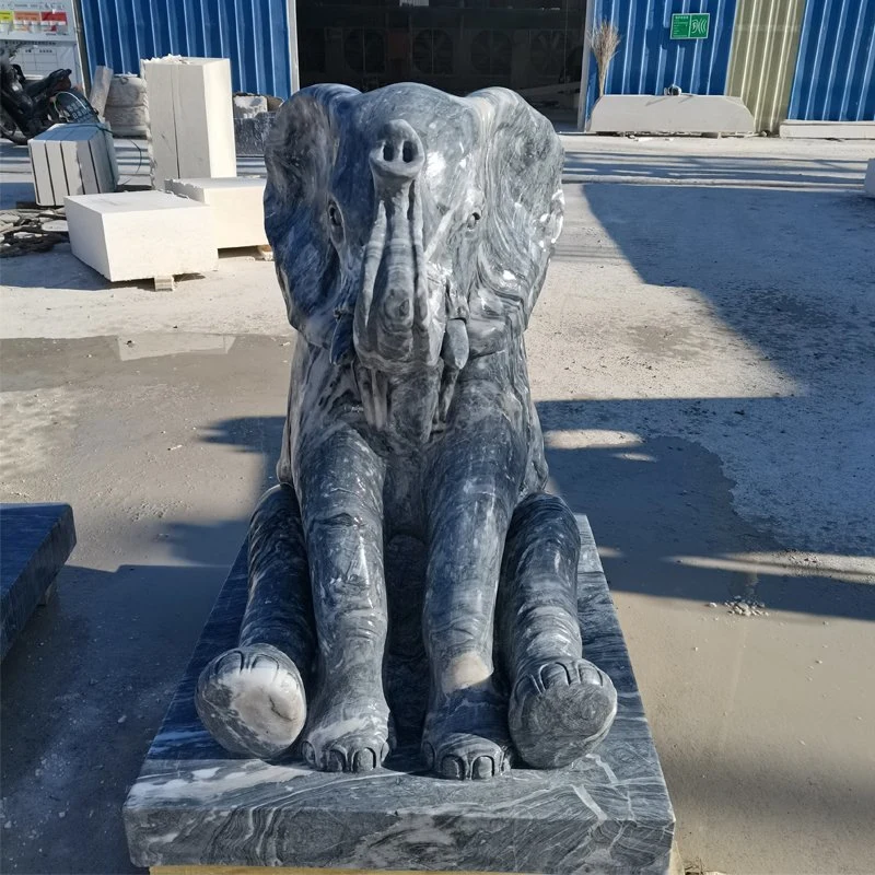 Statue personnalisée en pierre d'animal en marbre blanc éléphant Sculpture pour la décoration