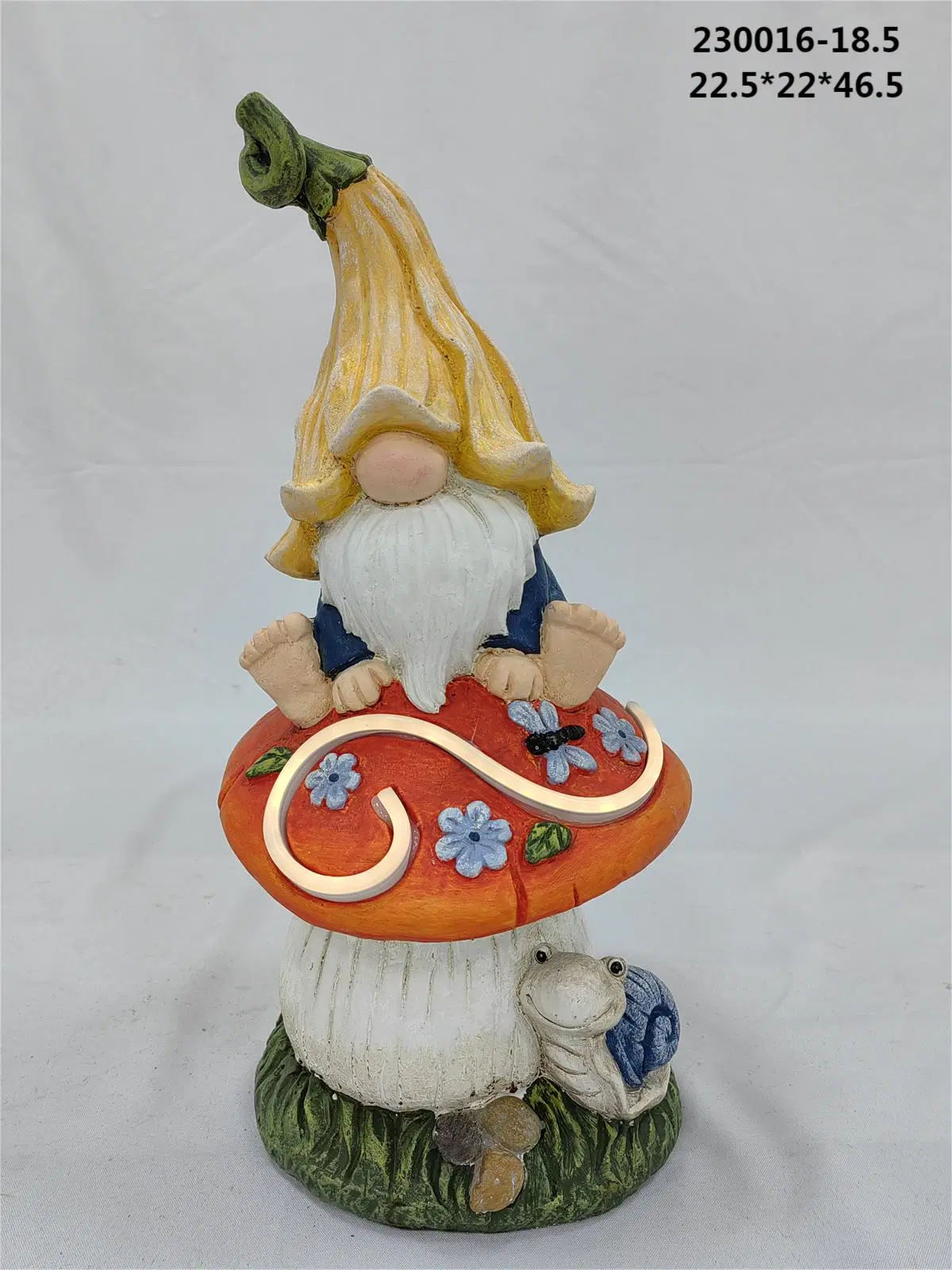 Gnome Sitting on Mushroom and Wood with Welcome Sign and Solar Warm White LED Light Stripe for Garden Decoration