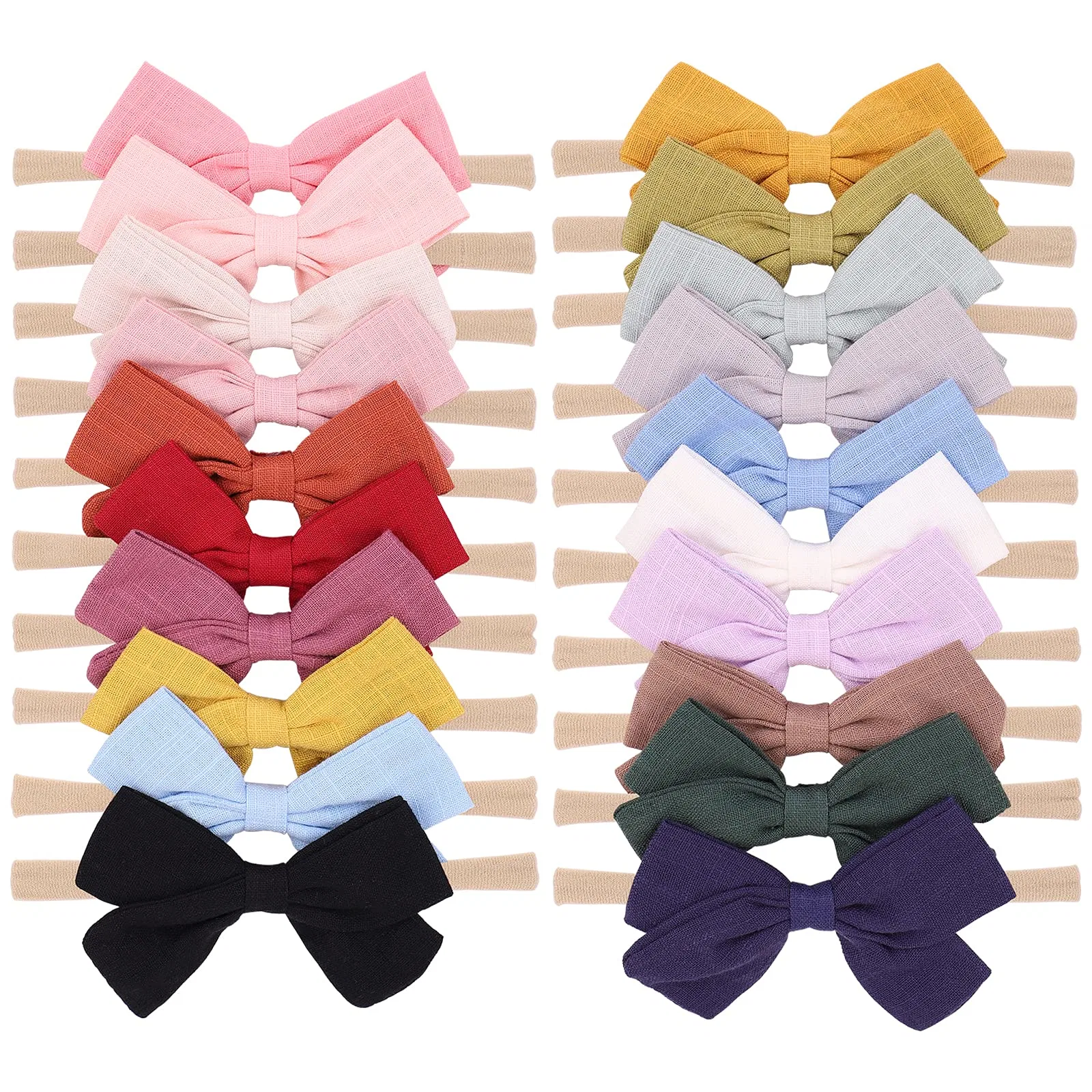 20PCS Baby Girls Nylon Hair Bows Headbands Linen Hair Bands Elastic Hair Accessories for Kids Infants Newborn