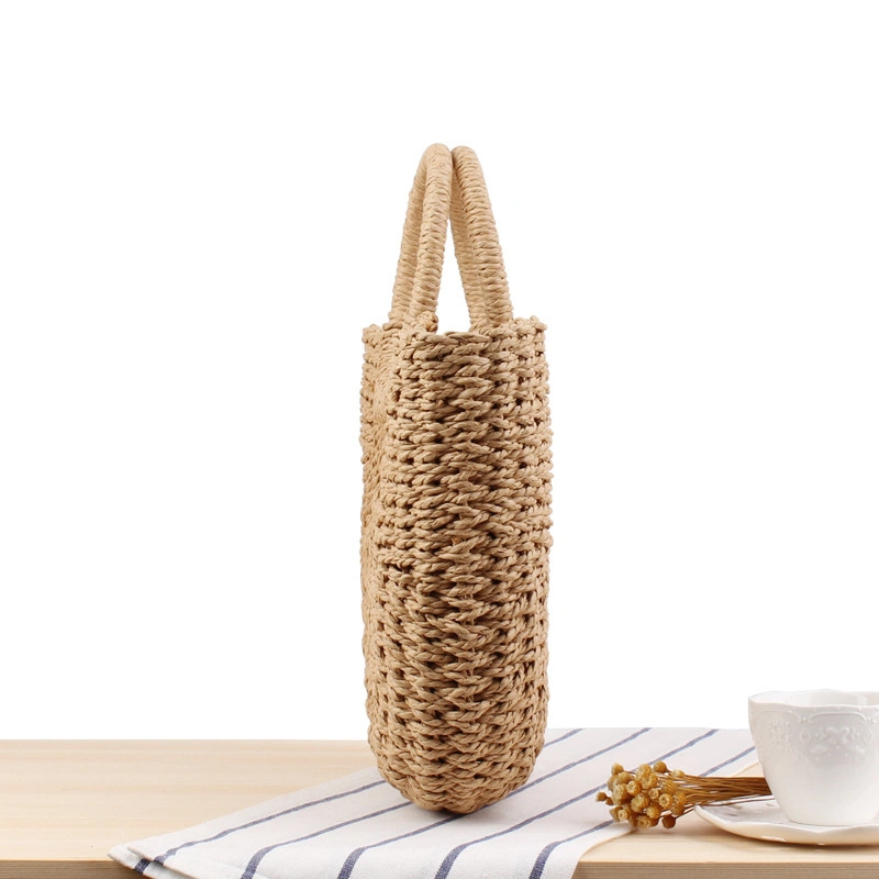 Simple Hand Straw Woven Bag Pure Color Casual Hand-Woven Bag Summer Beach Bag