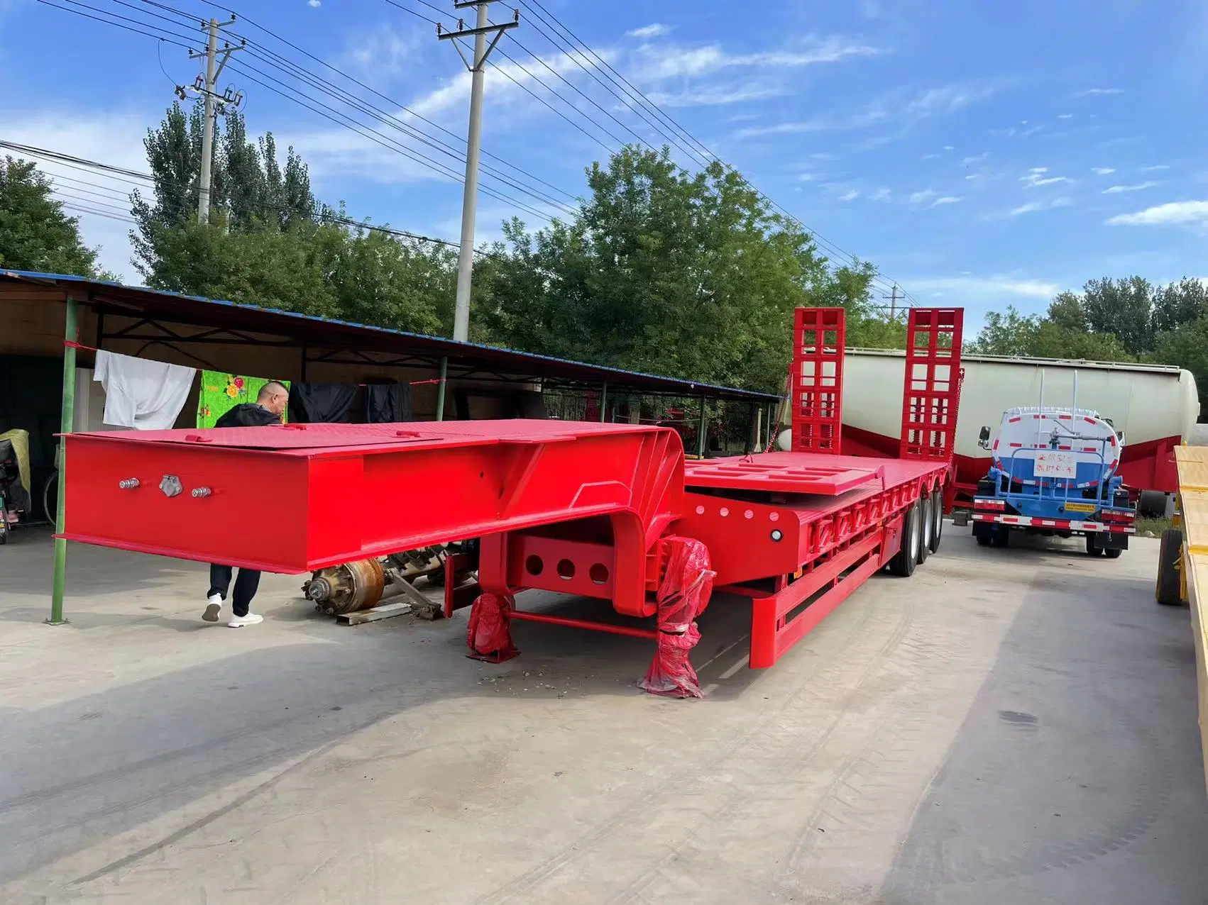 3axles 80tons Extendable 17m Lowbed Low Bed Lowboy Semi Truck Trailer