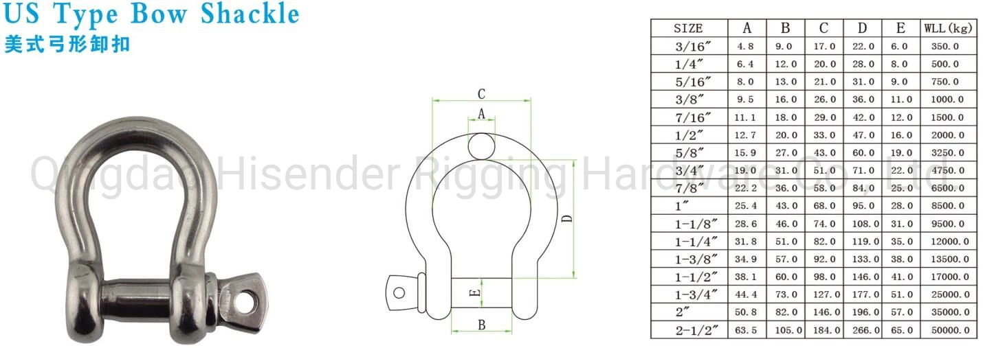 Stainless Steel Bow Shackle European Type, Us Type