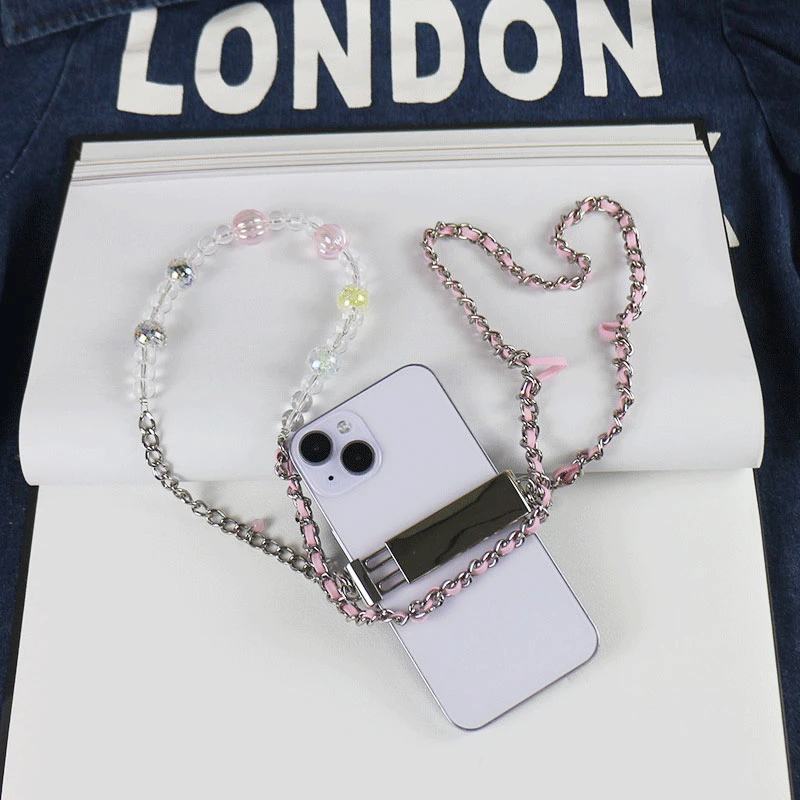 Ball Bead Metal Chain Phone Holder Universal PU Leather Messenger Strap Phone Case Accessories