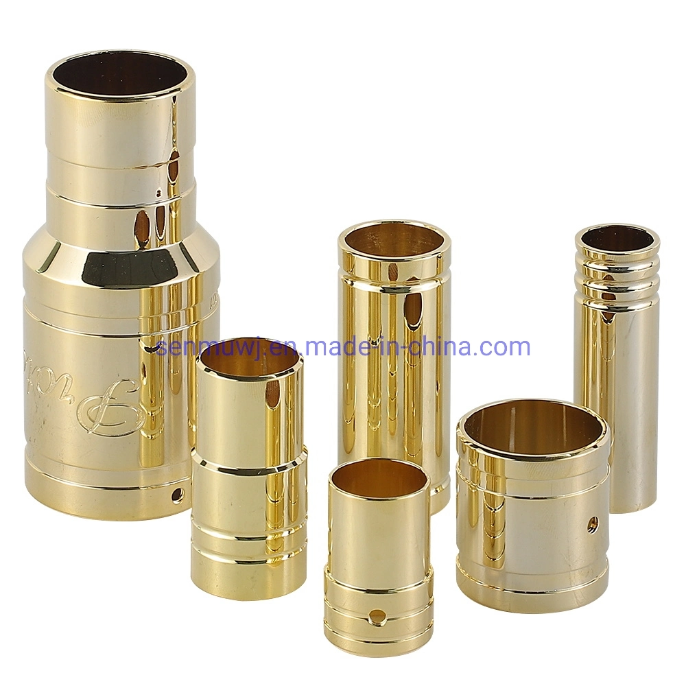 24K Gold-Plated, Engraved CNC Turning Brass Part for Power Cable Connector