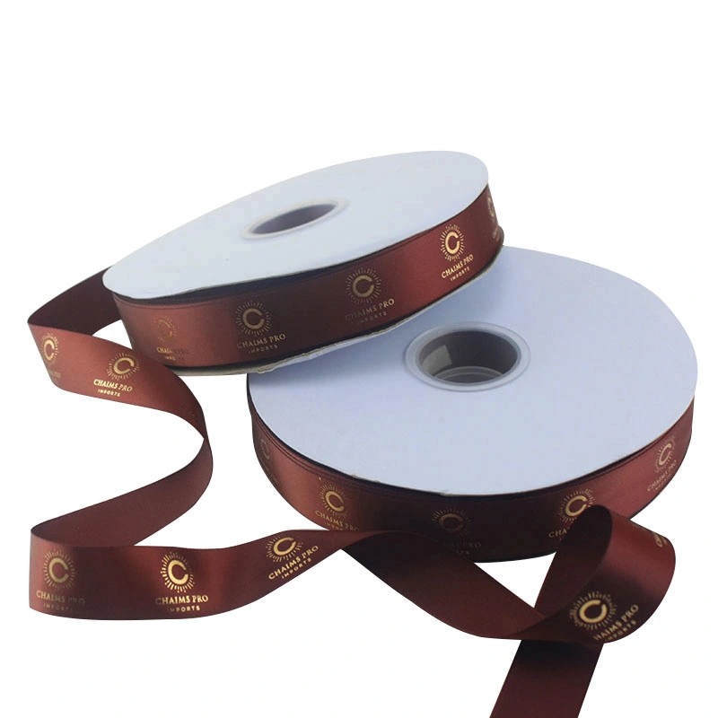 Gold Foil Hot Stamping Red Satin Ribbon