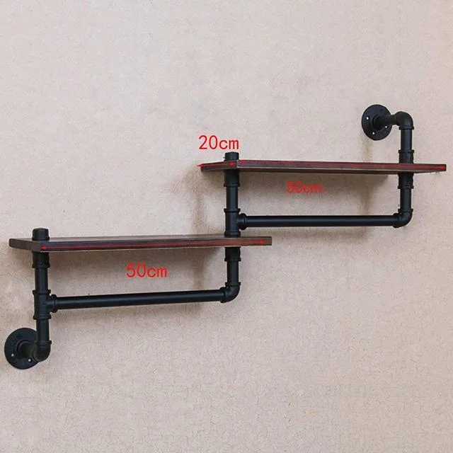 Black Industrial Style Solid Wood Towel Rack for Bathroom with Iron Pipe