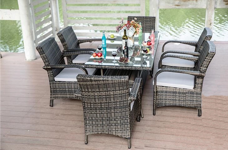 Outdoor Patio Wicker Rattan Garden Furniture 6 Seater Rectangle Table Furniture Set