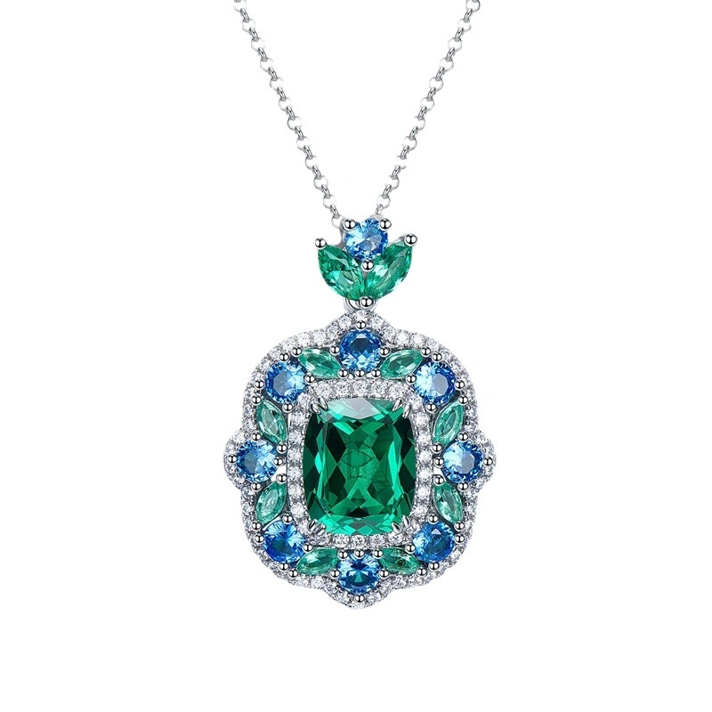 DiamondX Green Tourmaline Colorful CZ Cluster Setting Pendant Necklace