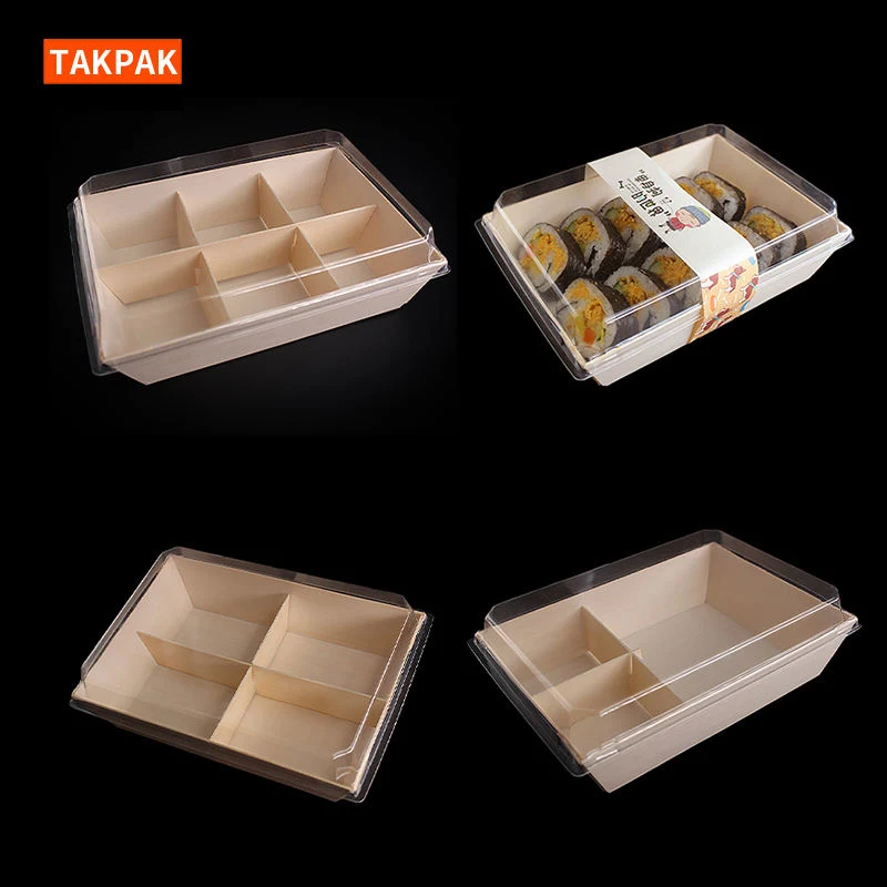 Biodegradable Disposable Ecofriendly Wooden Take out Pastry Cake Lunch Sushi Tray Box