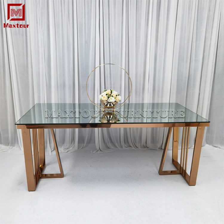 Muebles de comedor de lujo superior de cristal o mármol, oro rosa mesa de comedor moderno