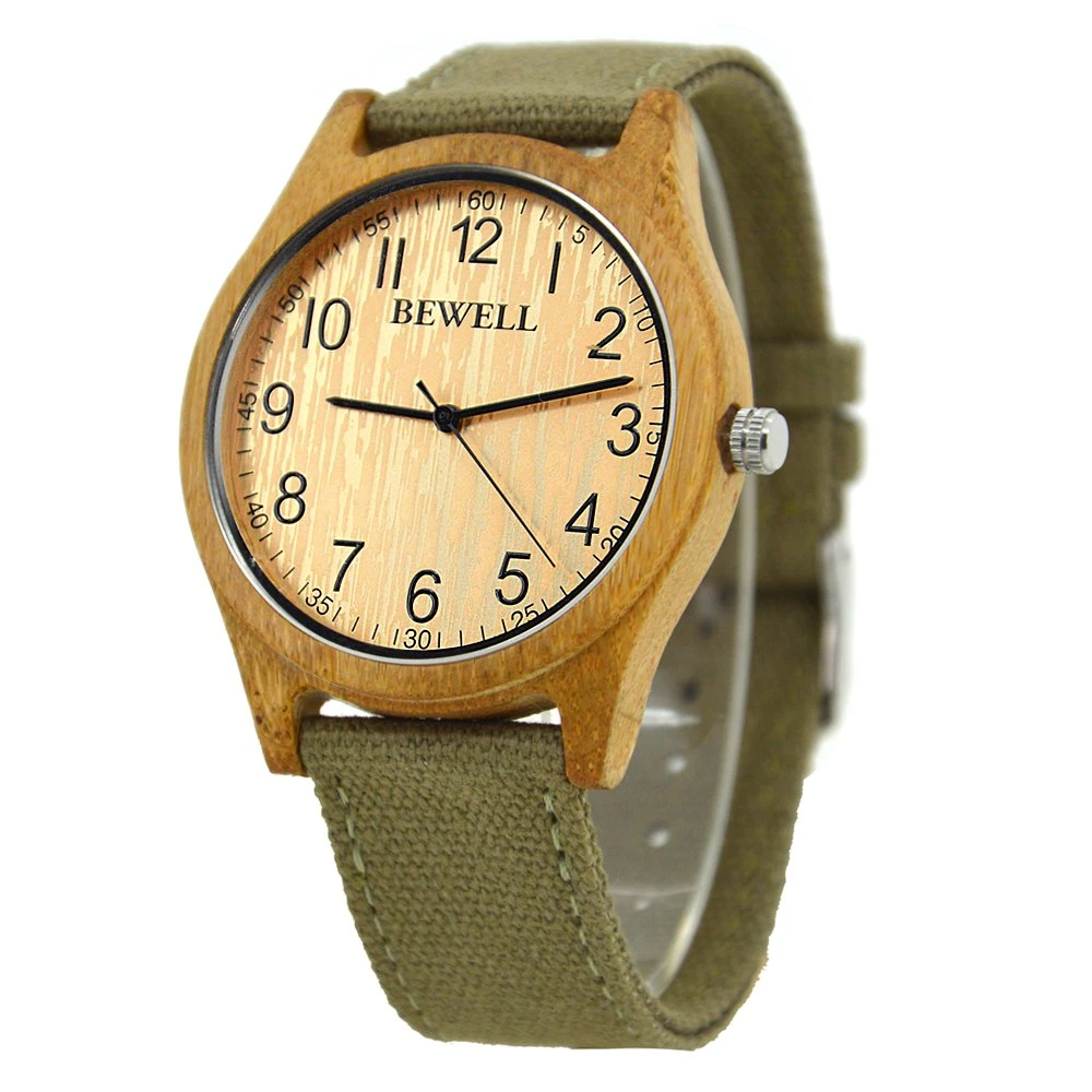 fashion Design Men Wrist Watches Wood Case and Canvas Band Men Wooden Watch with Japan Movement