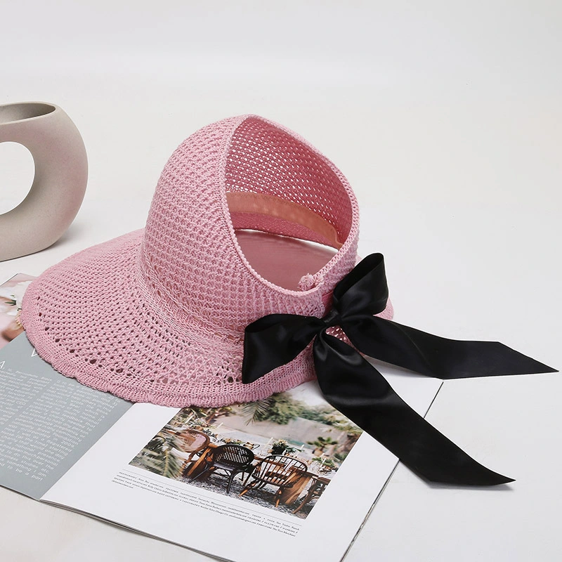 Women Fashion Breathable Sumber Knitted Visor Hat with Big Brim and