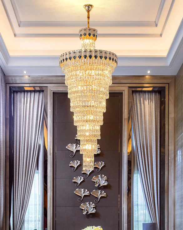 Luxury LED Long Floor Crystal Chandelier Villa Living Room Stair Hanging Lobby Lamps