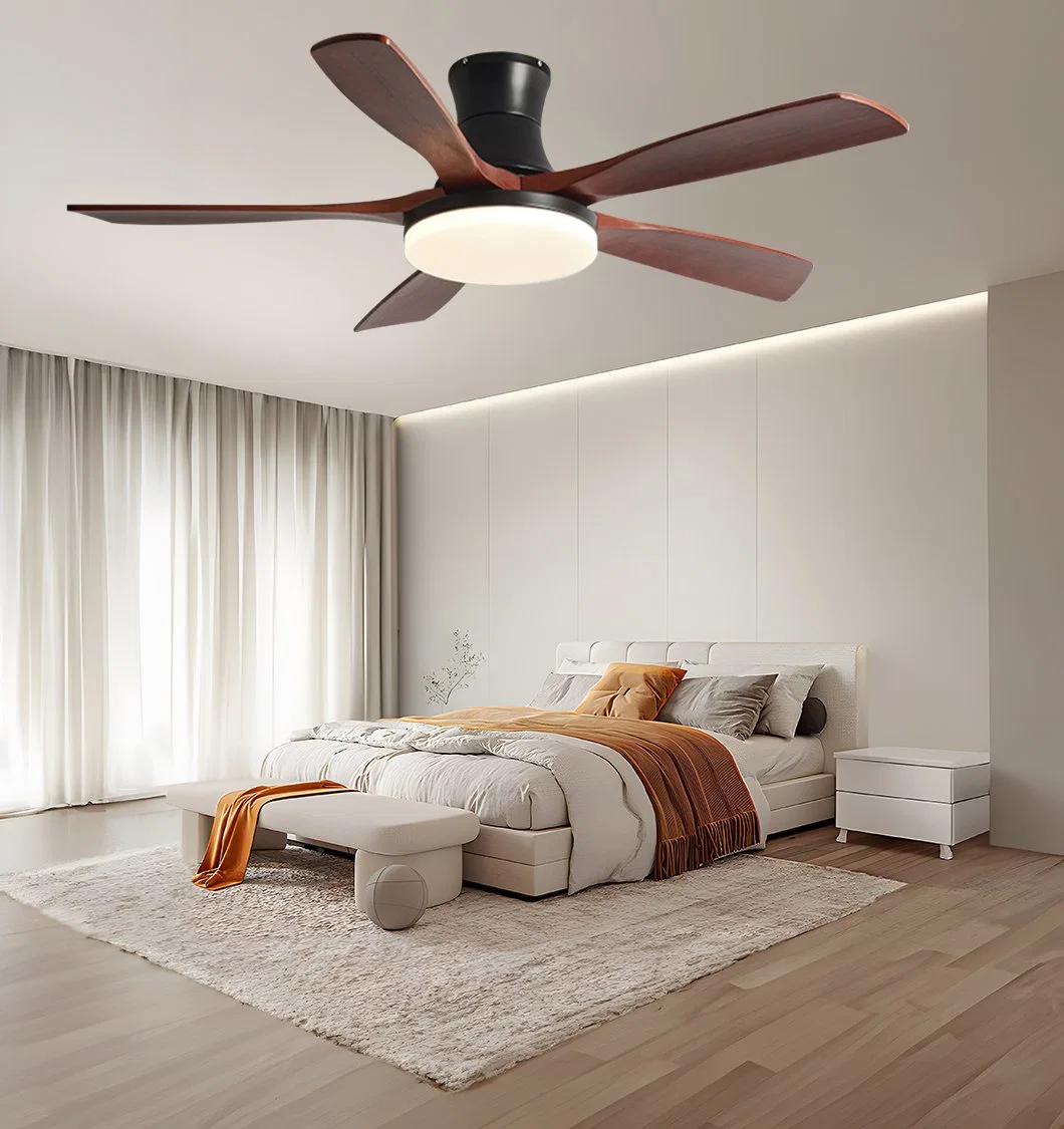 Moderne style simple électrique lames en bois massif ventilateur de plafond en fer avec Voyant LED