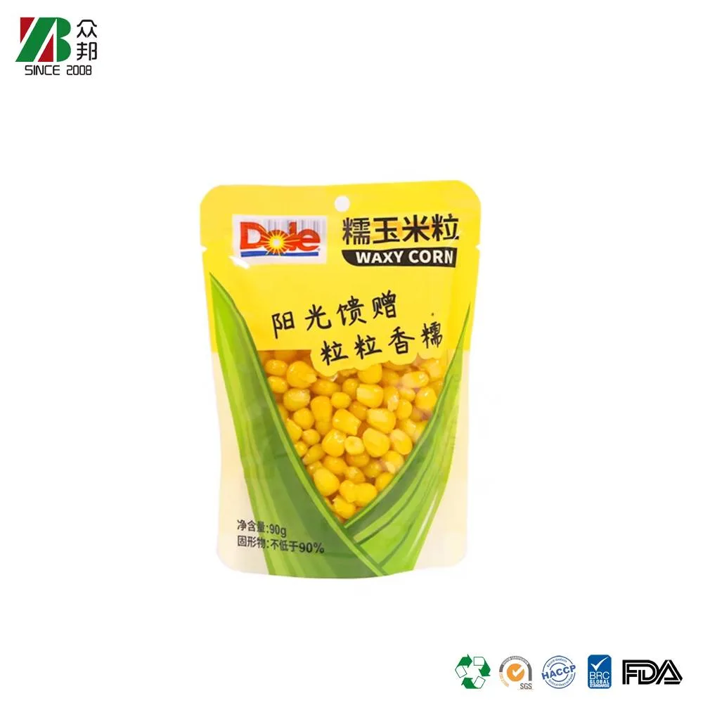 Aluminum Foil Instant Corn Kernels Food Sachet Stand Up Pouch Lamination With Packaging Print Logo Bag Plastic Zipper