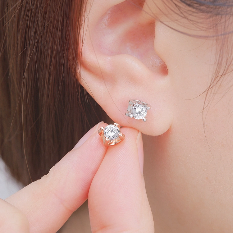 Puces d'oreilles pour femmes, or blanc 18 carac. 1/2/4 CT Moissanite à coupe ronde créée en laboratoire boucles d'oreilles en diamant Promise anniversaire cadeau