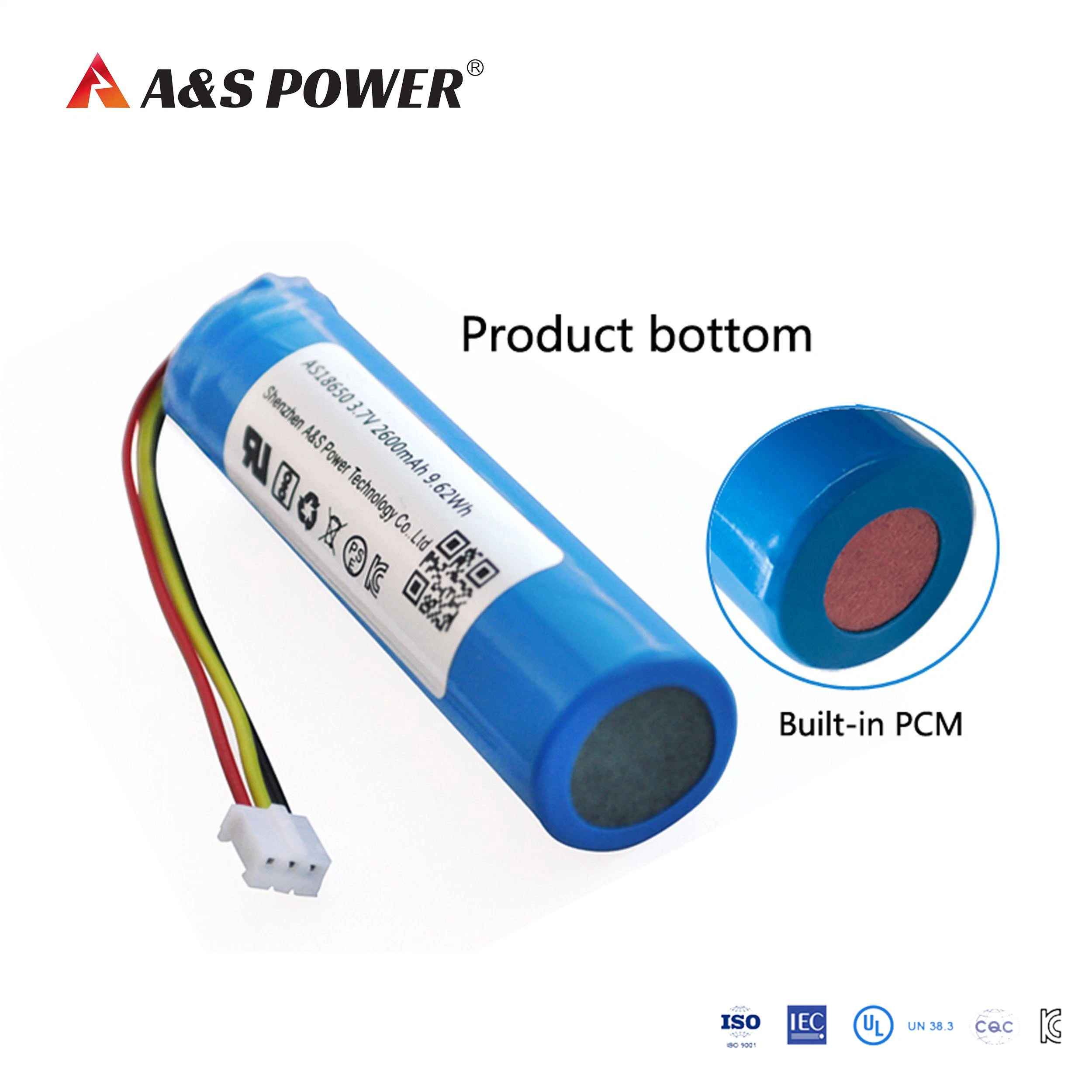 Factory/Manufacturer UL/PSE/CB/Kc/MSDS/Un38.3 Rechargeable Li Ion 3.7V 2600mAh 9.62wh Li-ion 18650 Lithium Ion Battery Cell Pack with PCM Wires Connector