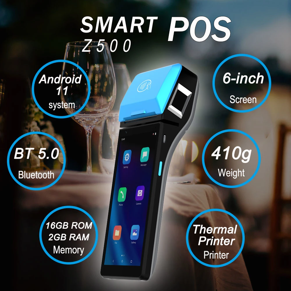 شاشة Hcctg تعمل باللمس بنظام Android 11 POS الطرفية مع بطاقة SIM طابعة 58 مم (Z500)