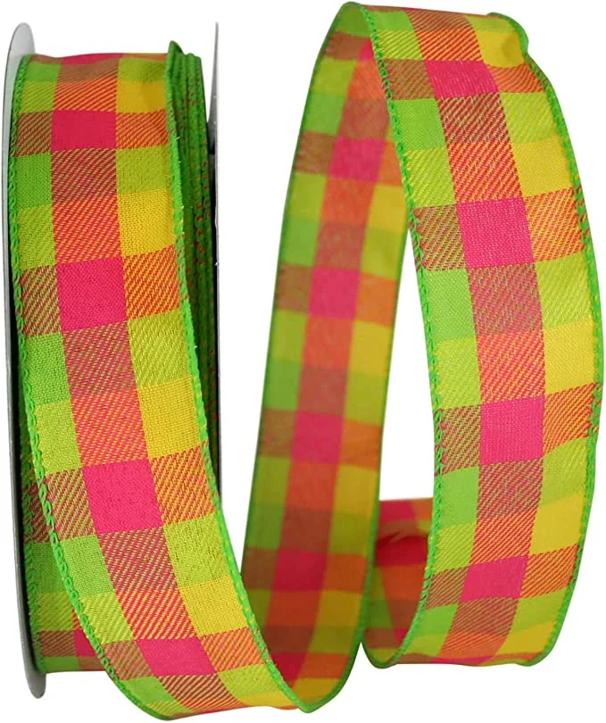Factory Custom Ribbon Gingham Plaid Polyester Ribbon for DIY Packing Gift Wrapping Gift Ribbon