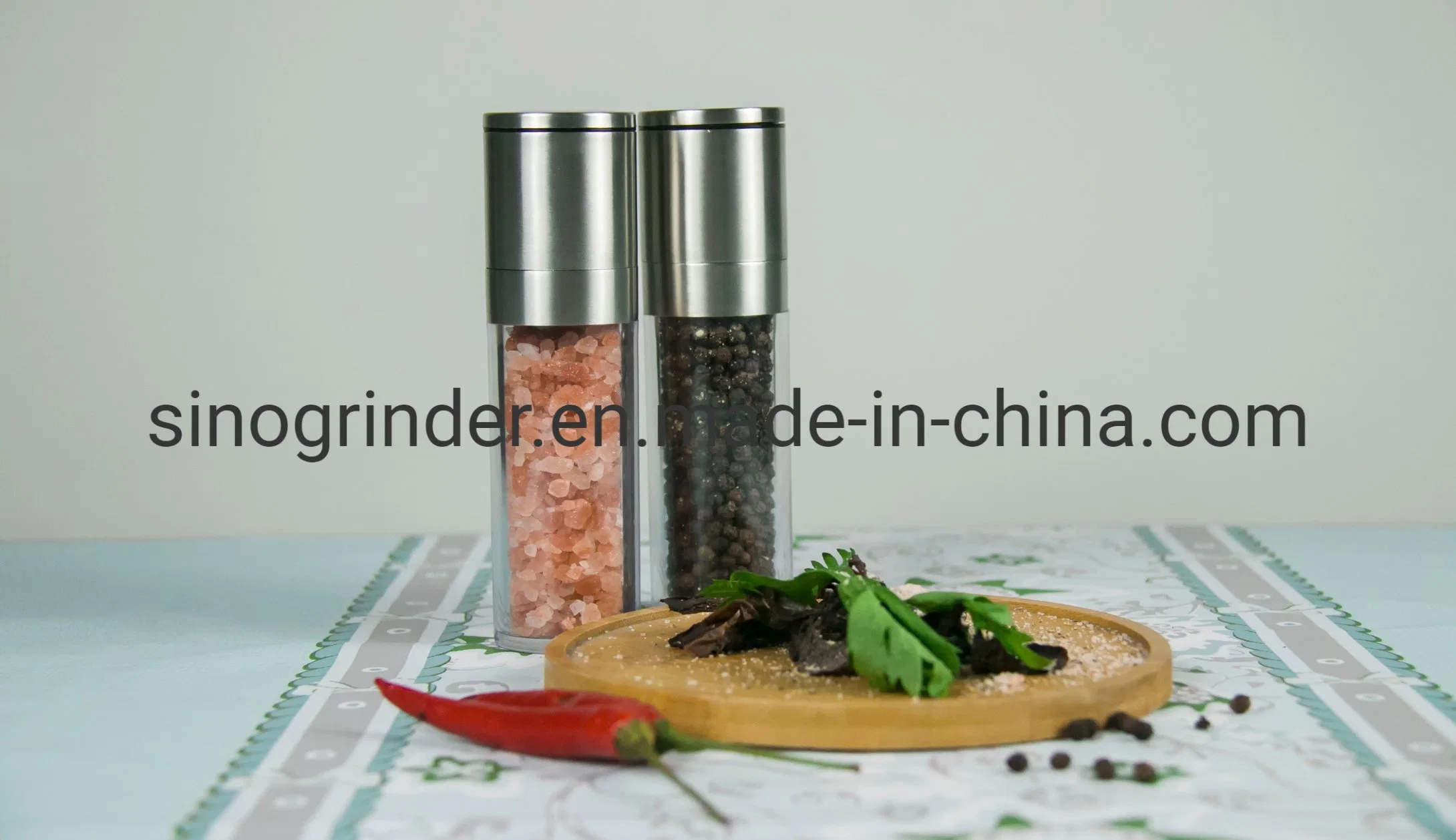 New Manual Stainless Steel Glass Salt Pepper Grinder Set with Ceramic