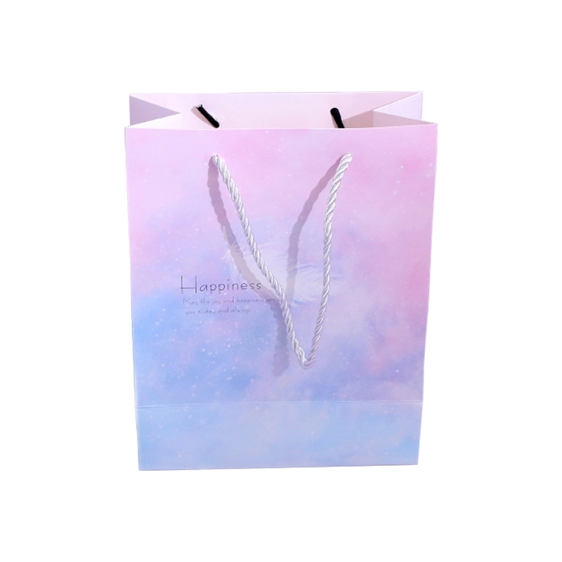 Wholesale Folding Gradient Color Cheap Paper Packaging Bag with Rope