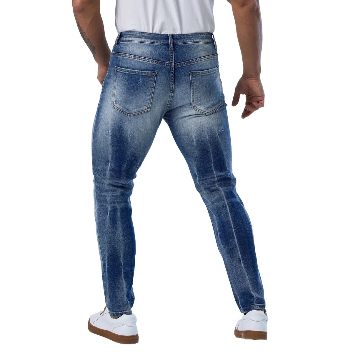 Individuelle Modische Mittelblaue Designer Skinny Jeans Für Herren