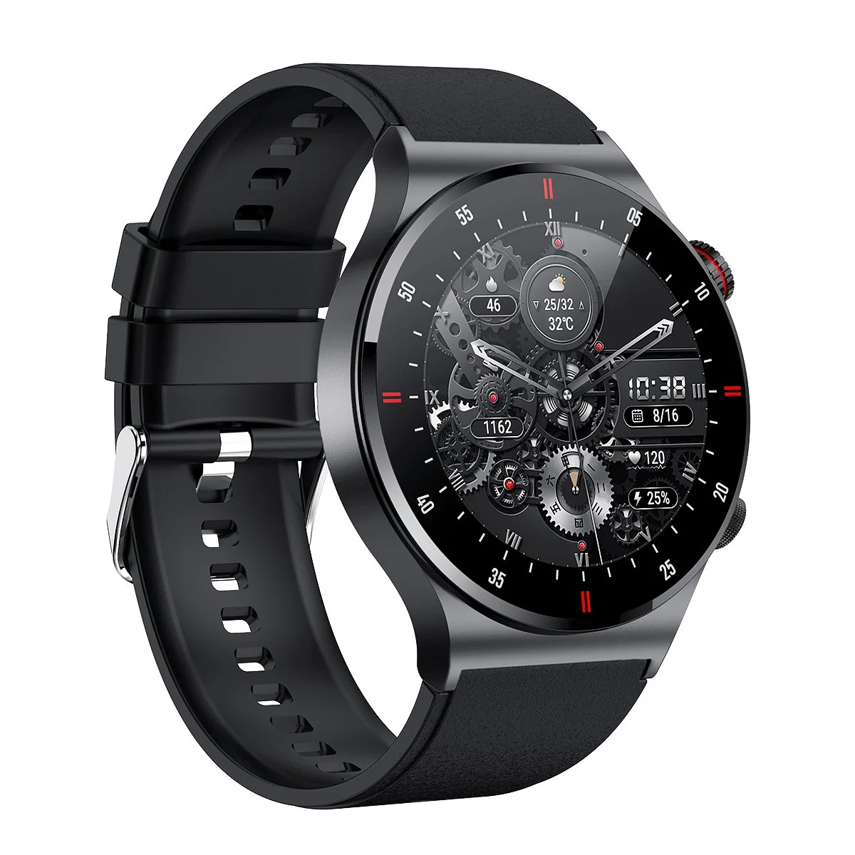 Qw33، 1.28 بوصة، Smart Watch Music Control Pedrometer Bluetooth Call (اتصال Bluetooth) مراقبة متعددة الرياضات مع مراقبة ضغط الدم لمعدل ضربات القلب - أسود