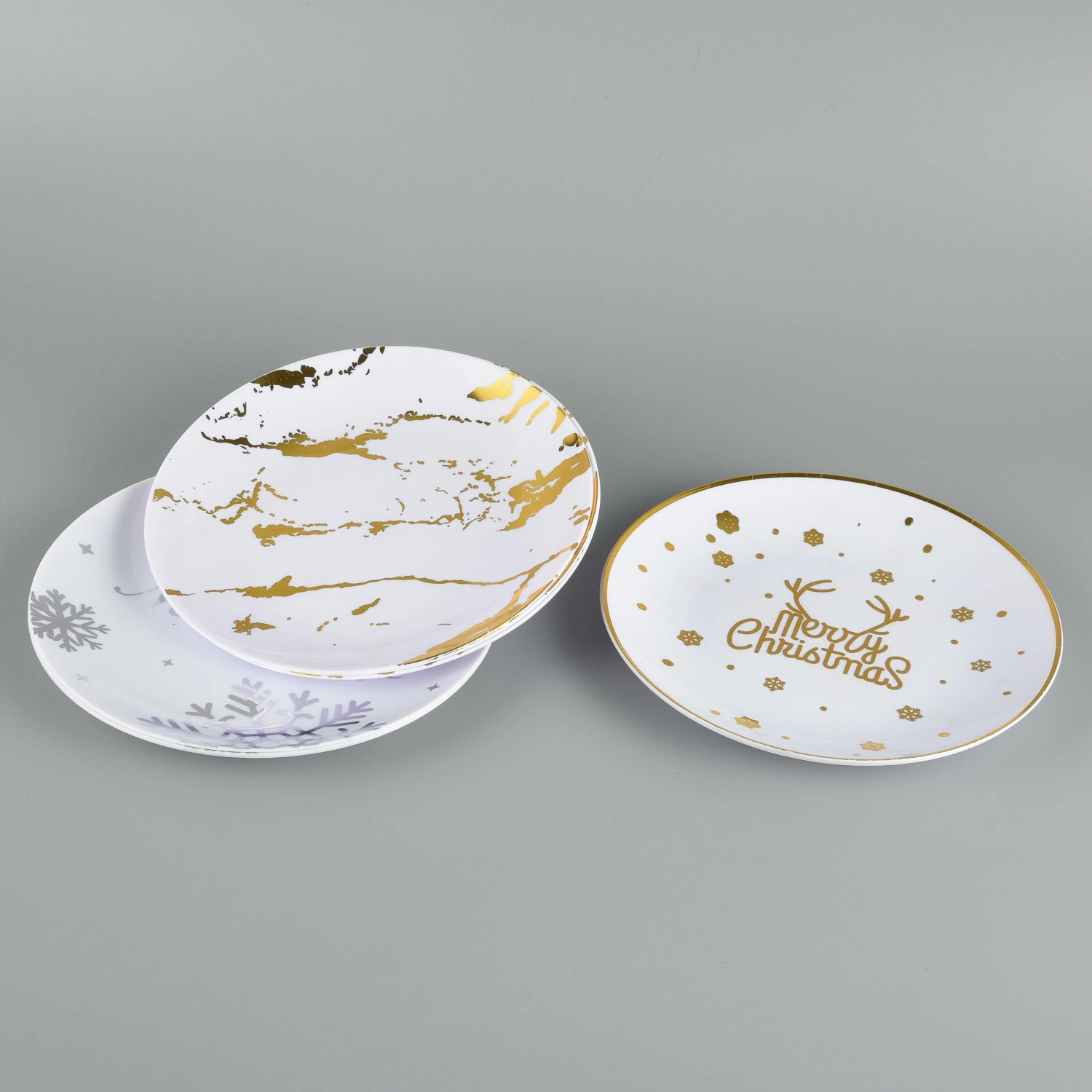 Wholesale/Supplier Golden Color Christmas Plastic Disposable Round Plate for Party