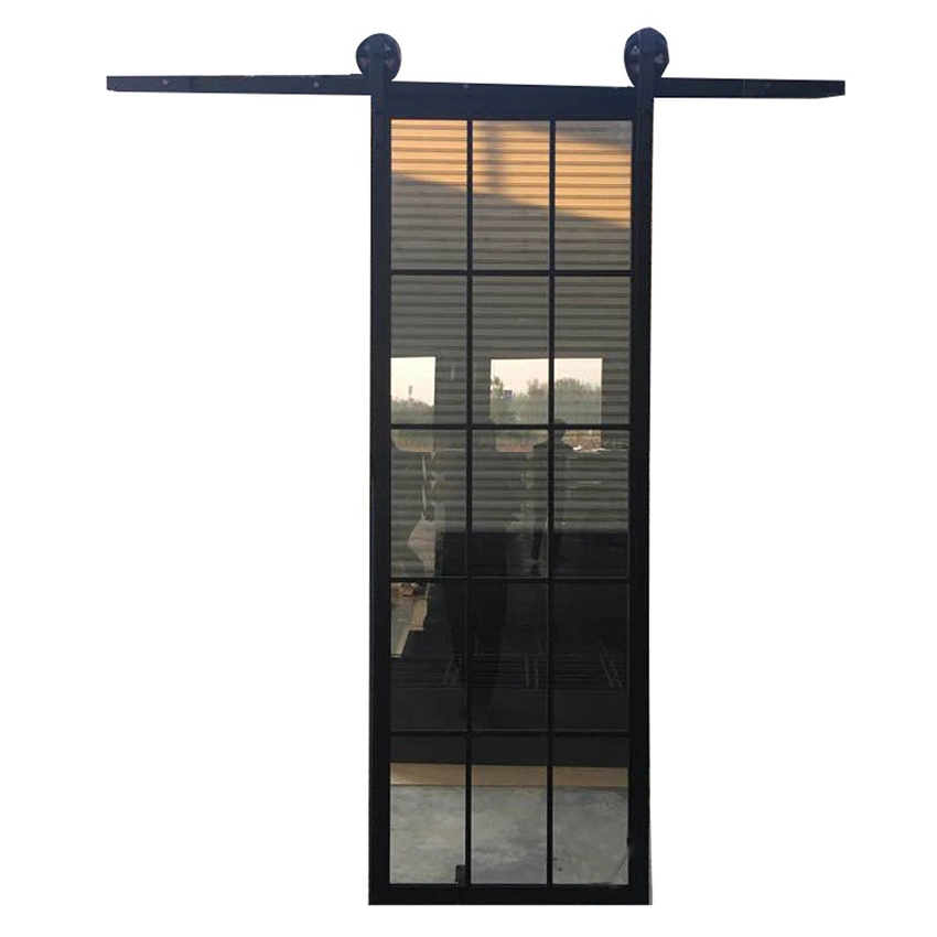 New Design Popular Style Cheap Price Loft Doors Black Frame Customized Size and Design Glass Iron Door