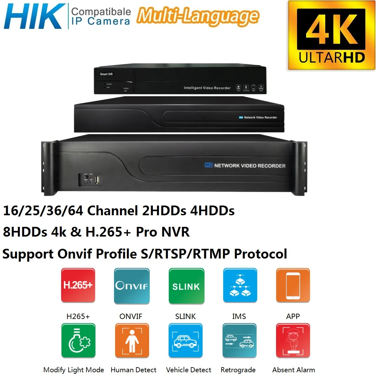 H. 265 4K NVR 64CH/36CH/16CH 5MP NVR CCTV IP Camera Support Onvif Poe NVR OEM/ODM CCTV Camera DVR PTZ