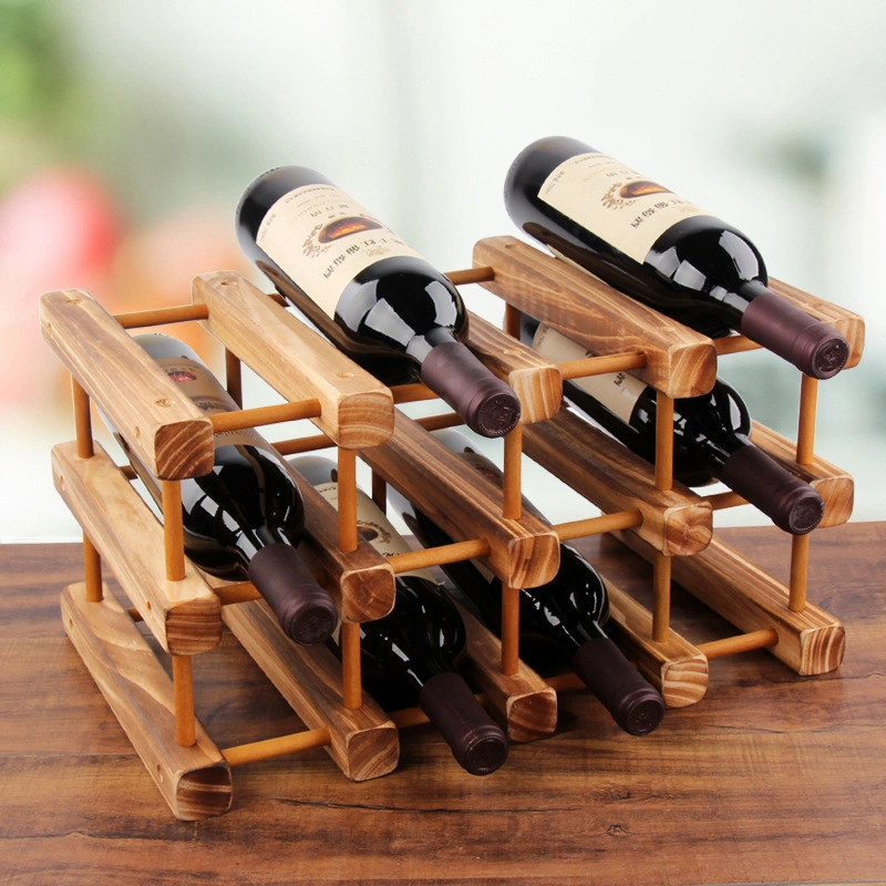 Wine Rack, Standing Bamboo Wine Glass Bottle Holder, Countertop Storage Wall Wood Wine Display Rack