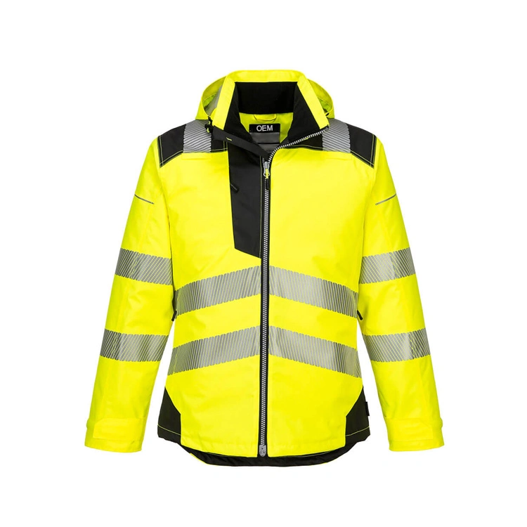 Wholesale/Supplier Contrast Fleece Collar Hi-Vis Winter Jacket Road Safety Workwear for Men's