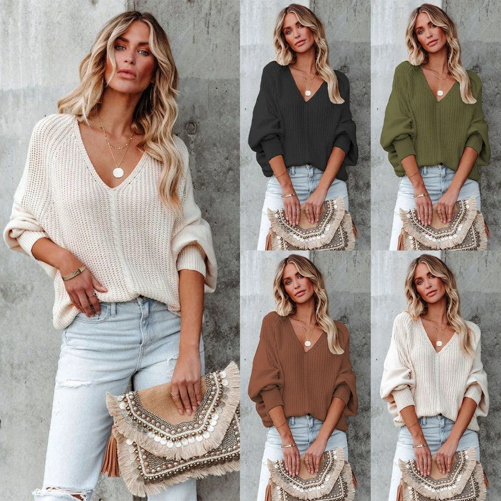 Wholesale Custom Women Batwing Sleeve Casual Loose Pullover off-Shoulder Lady Sweater