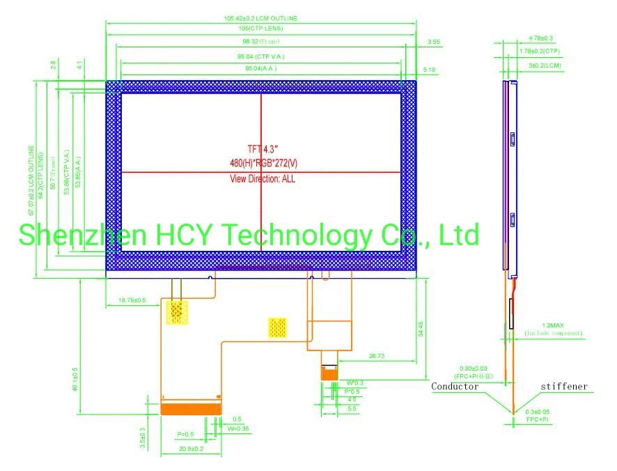 We Can Provide Customization Multi-Purpose 4.3-Inch Color TFT LCD Display for Medical, Instrument Industries