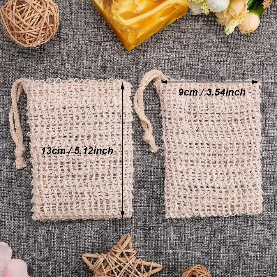 Natural Eco-Friendly Organic Sisal Soap Bag Foaming Pouch Scrubber Drying The Soap Bars Shower Mesh Soap Saver Bag Net