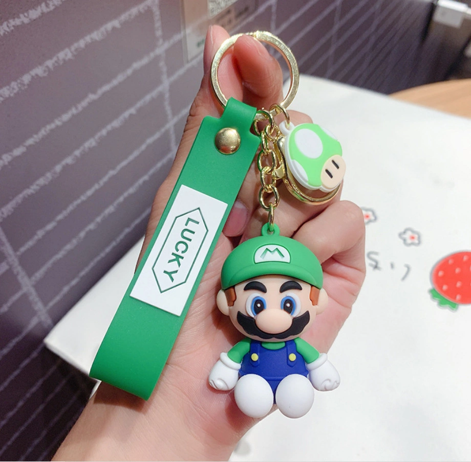 Fábrica al por mayor 3D Kawaii Japón ANIME personajes Juego de Chute Charm Super Mario Bro PVC Cartoon llavero para niñas Colgante Llavero