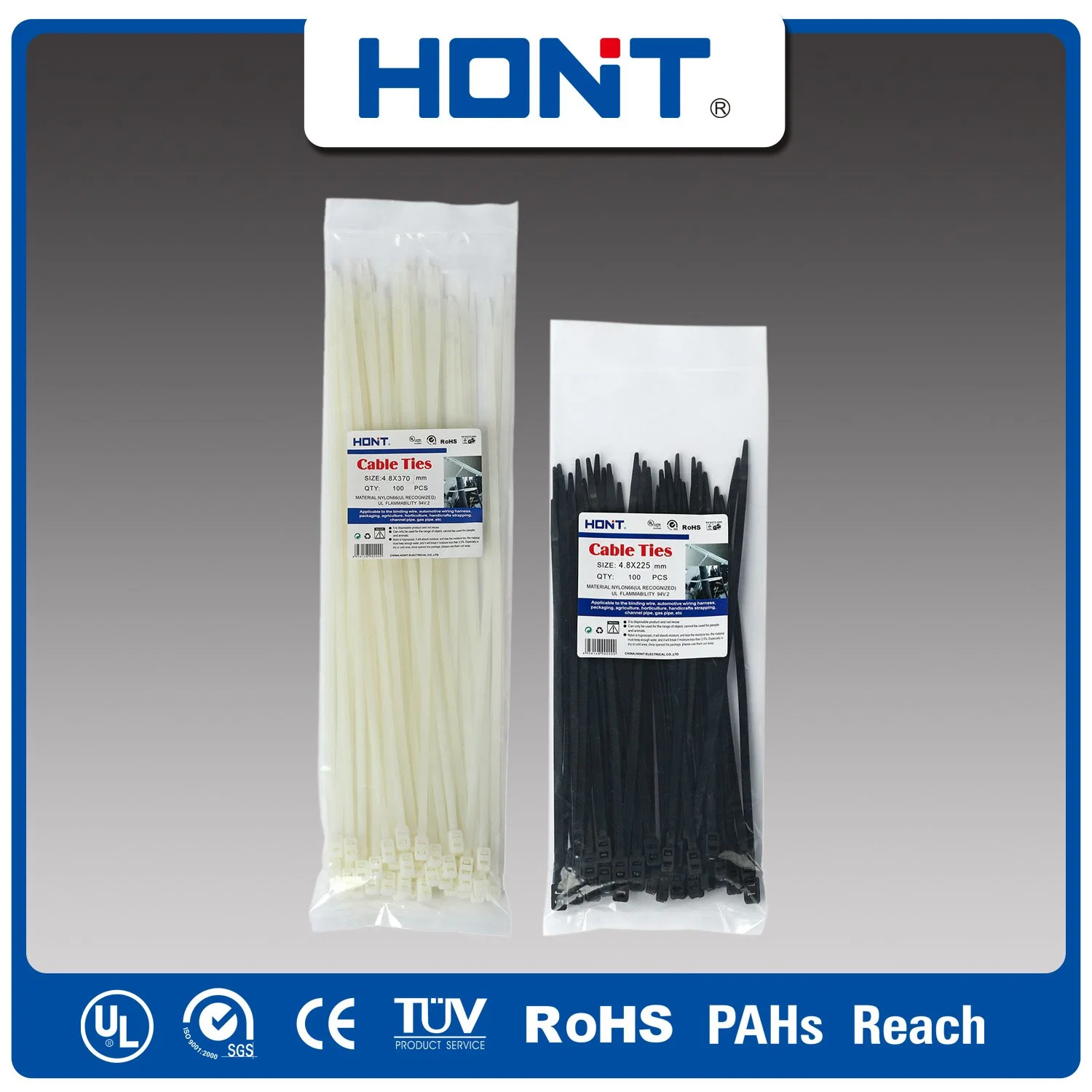 Nylon 66 ISO Approved Hont Plastic Bag + Sticker Exporting Carton/Tray Tie Bandex Cable Accessories