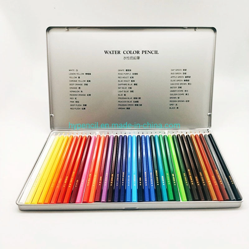 Wp36-School Stationery Set of 36 Watercolor Colored Pencil in Tin Box Drawing Color Pencil