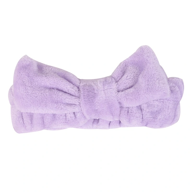 Soft Solid Color Face Makeup Hair Bands for Washing Face Shower Fluffy Coral Fleece Women Bow Facial SPA Headband