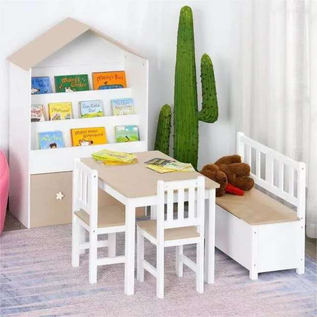 Good Sale Kid Activity Table White Solid Wooden Kid Play Table Sets with Chair