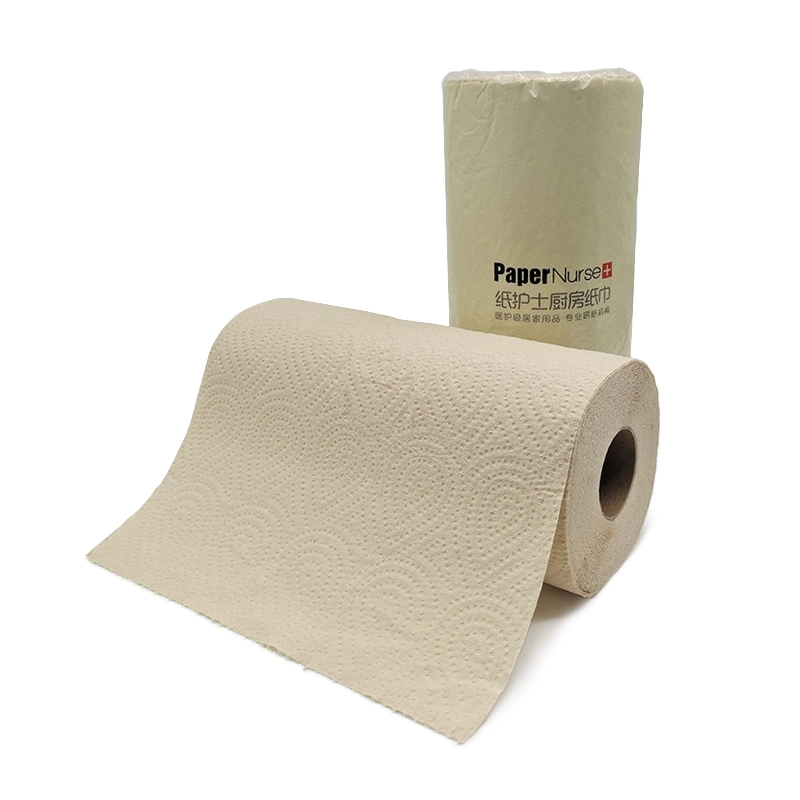 Single Roll Individually Plastic Wrap 2ply 20GSM 75 Sheets Unbleached Natural Recycled Pulp Paper Kitchen Roll Paper Towel