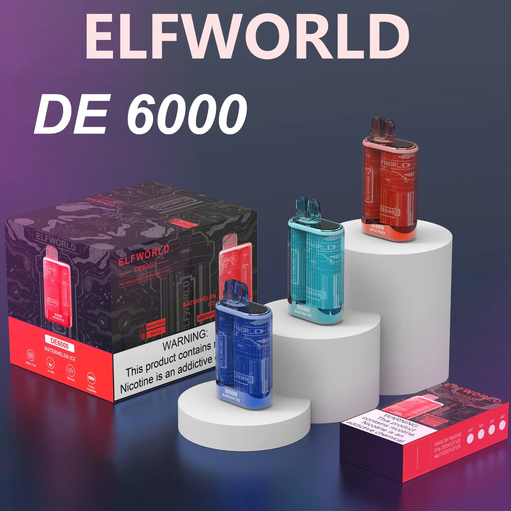 TE 5000 wiederaufladbare Elfworld De 6000 Typ-C OEM 7000 Einweg Vape Bar Puff Plus 550mha 13,5ml Eliquid 5%2%Nikotin Großhandel