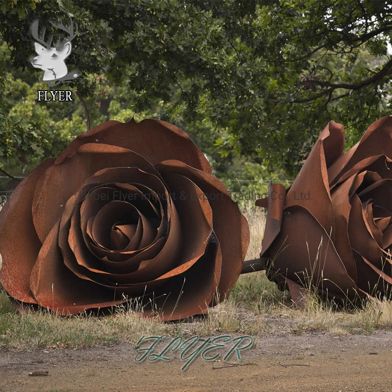 Jardim aço corten Escultura Tamanho grande de aço corten Rose Flower Escultura Estátua