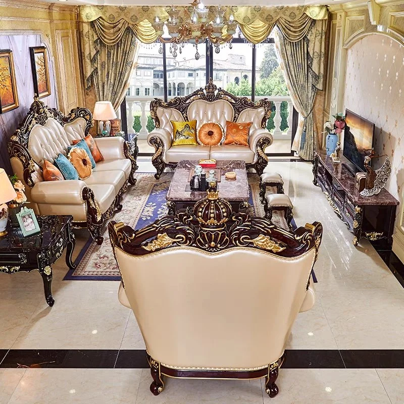 Luxury European Royal Living Room Lounge Golden Sofa