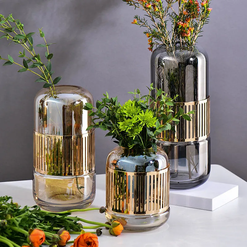 Moderne Nordische Geschenk Licht Luxus-Stil Galvanisierung Home Dekor Glas Vase