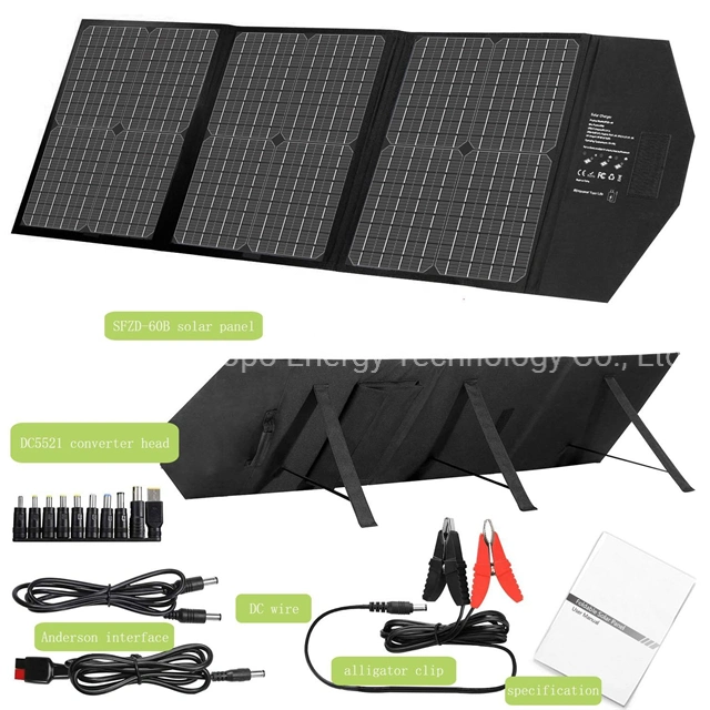 60W 80W Cargador portátil de panel solar plegable 3c Cargador móvil Teléfono