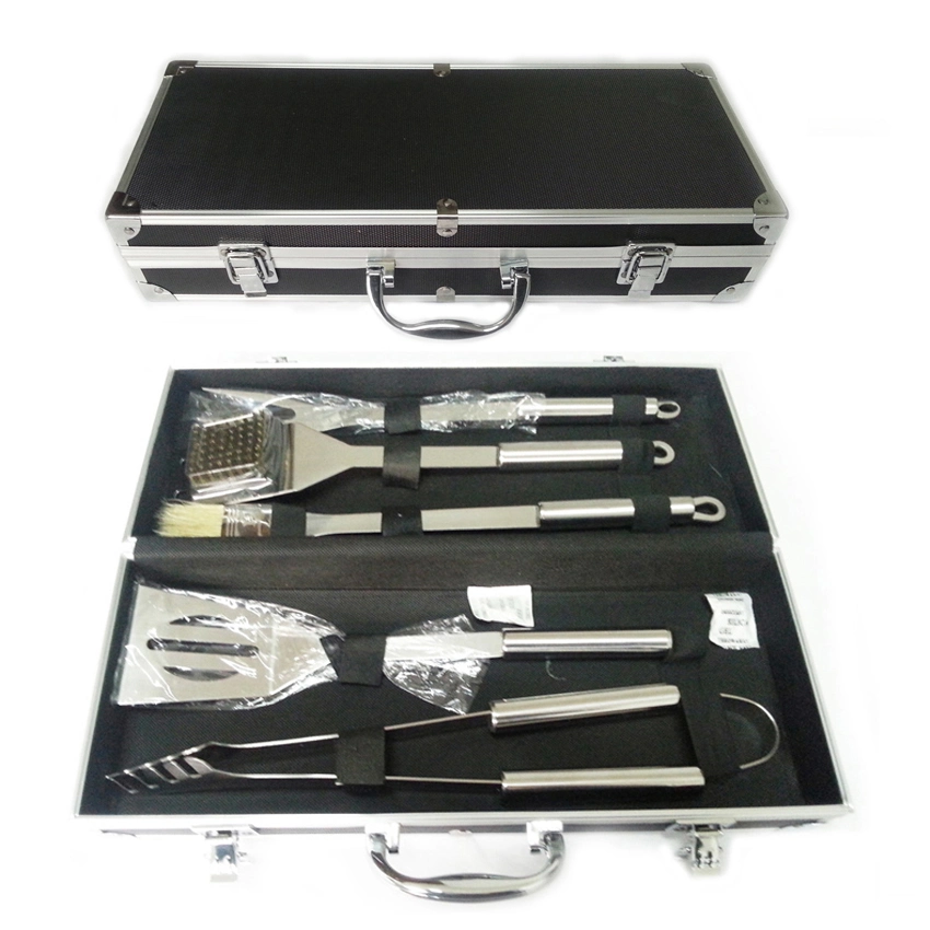 Edelstahl BBQ Werkzeuge mit Aufbewahrungskoffer Tong Spatel Gabel Bürste